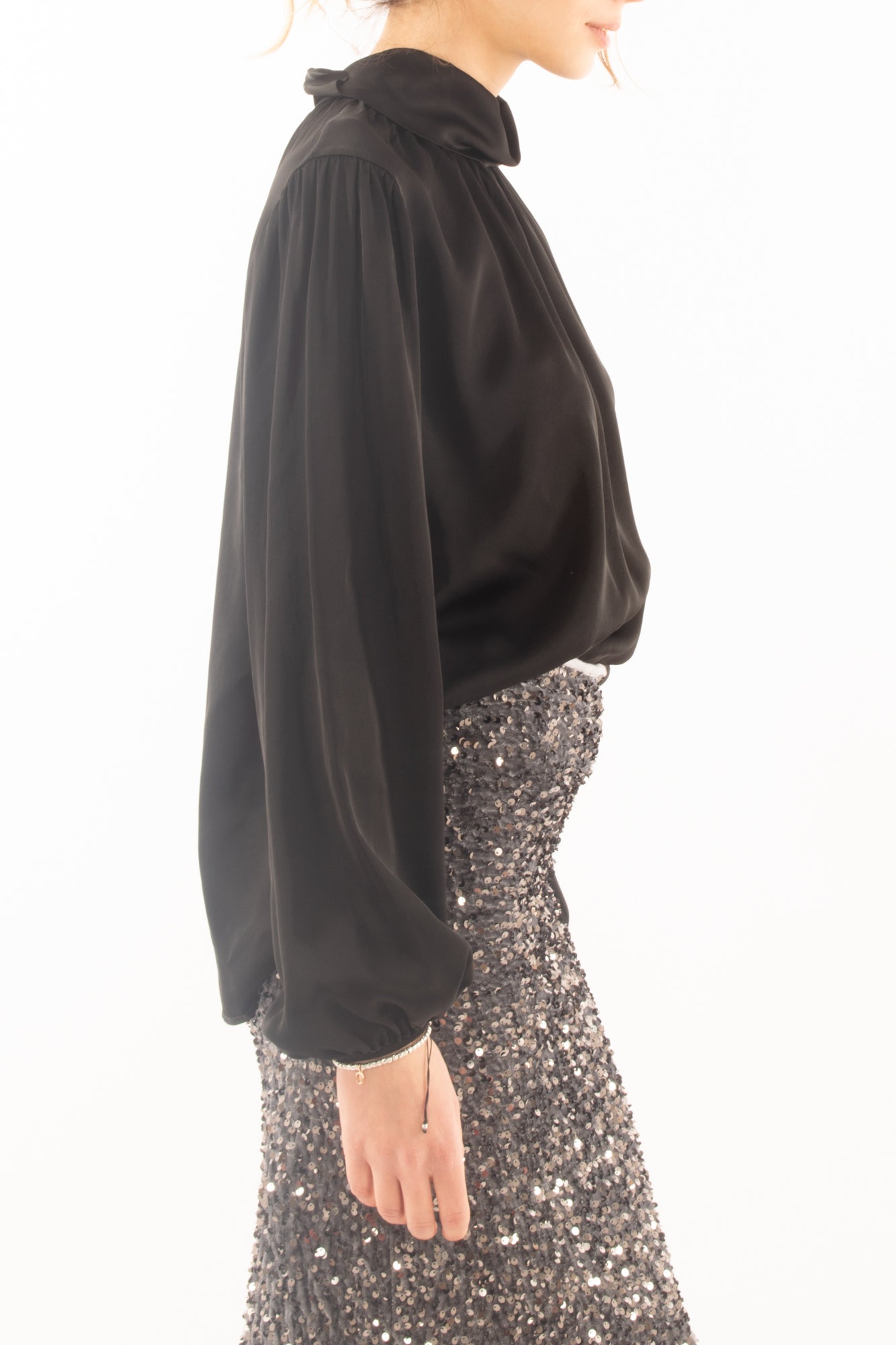 Blusa in viscosa con pieghe Dixie - Nero