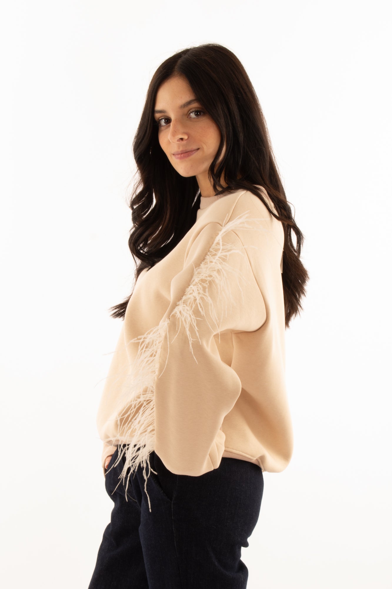 Felpa girocollo con piume Dixie - Avorio