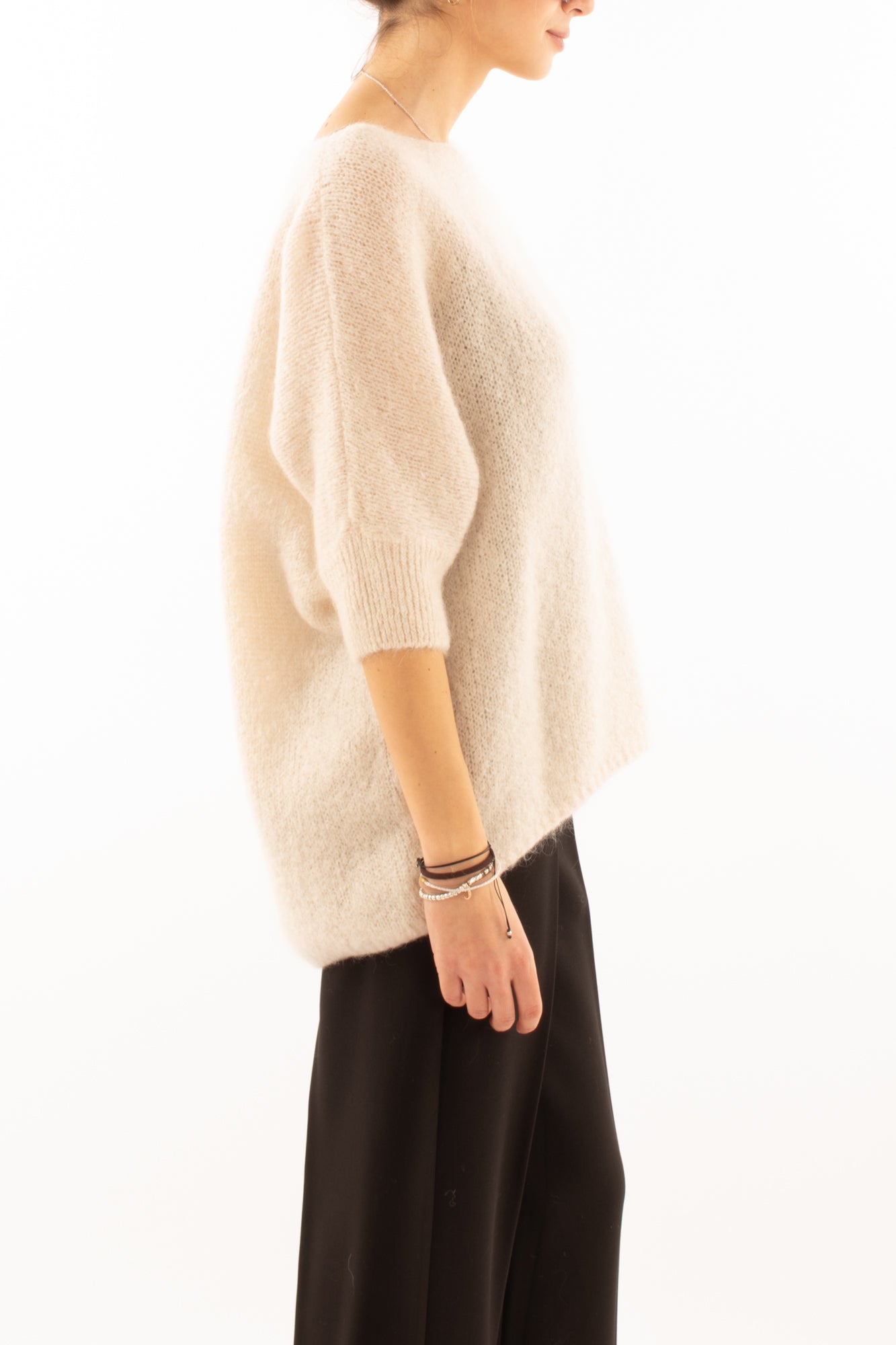 Maglione 3/4 mezza manica in mohair Dixie - Panna