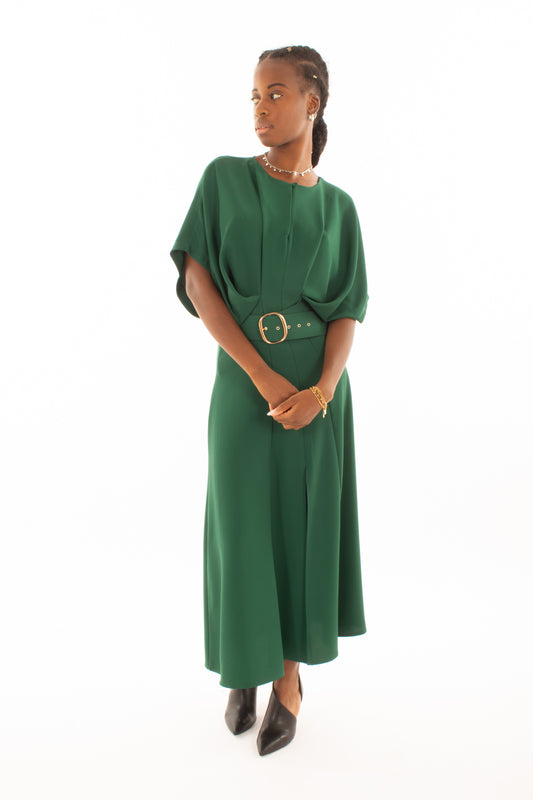 Abito lungo girocollo Imperial - Forest green