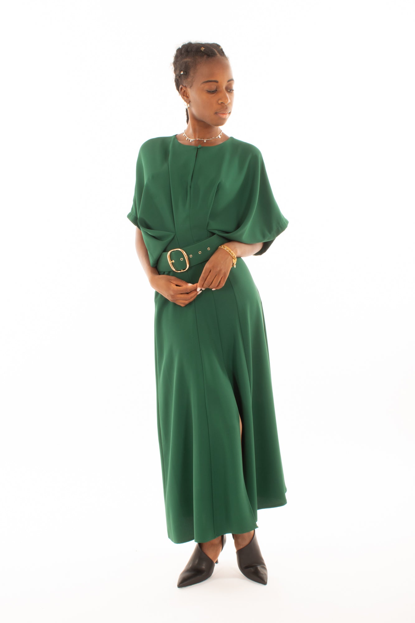 Abito lungo girocollo Imperial - Forest green