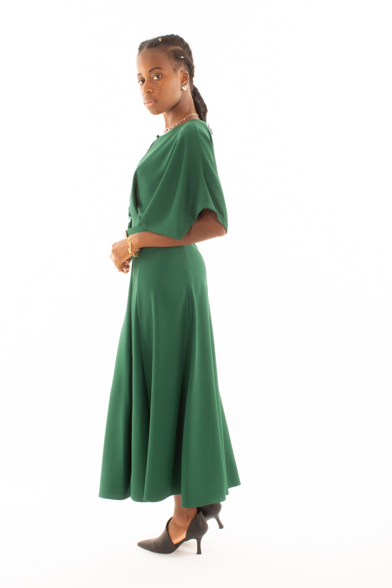 Abito lungo girocollo Imperial - Forest green