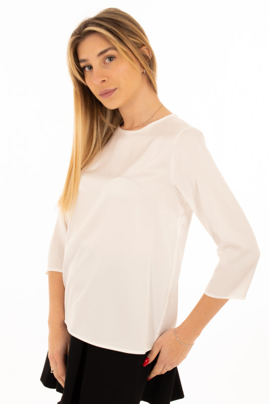 Blusa girocollo con manica 3/4 Imperial - Champagne
