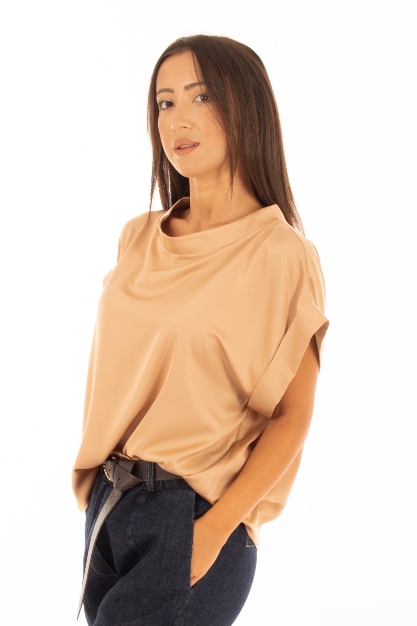 Blusa collo a barca Imperial-Beige