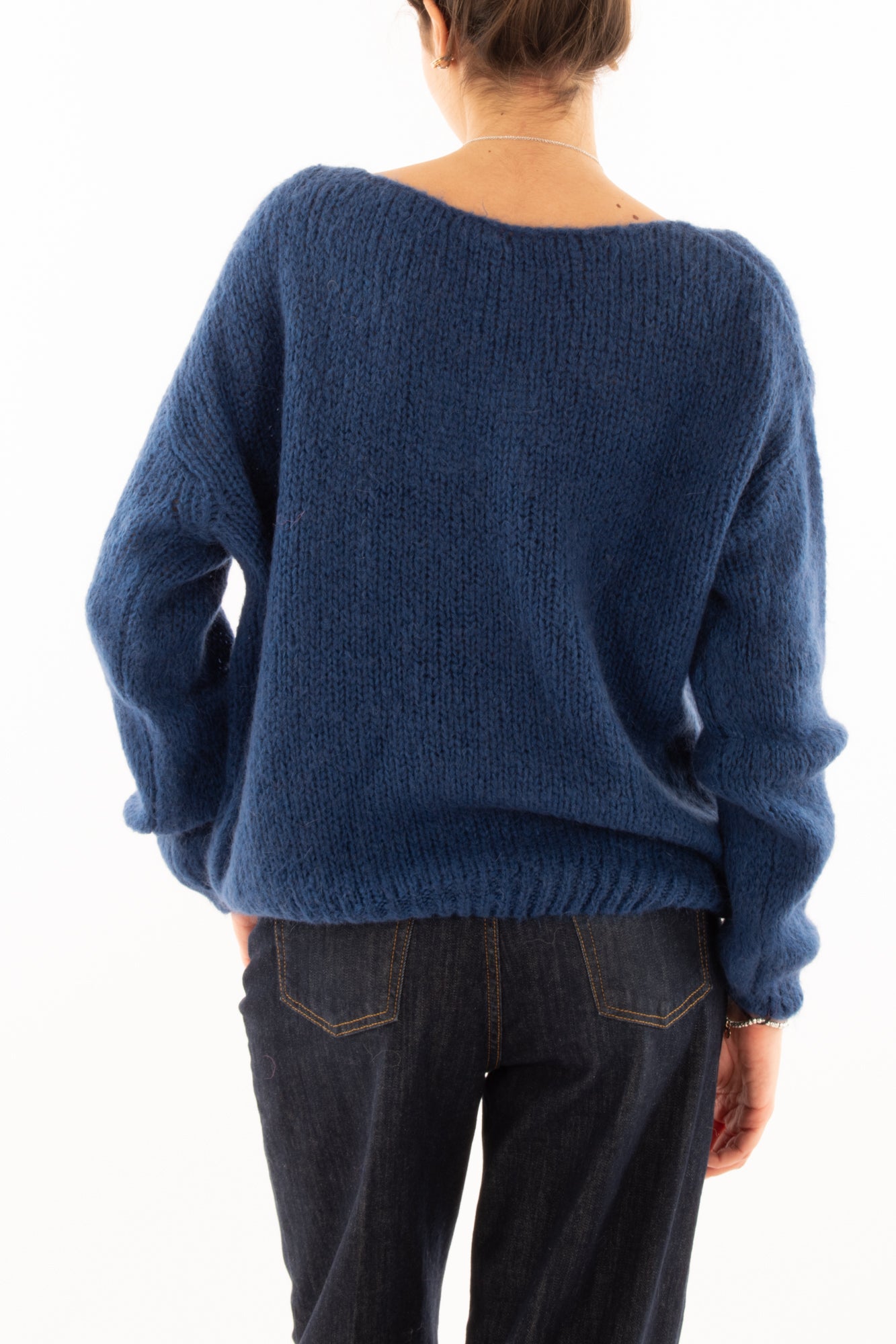 Maglione a barca misto mohair Miamata -blu