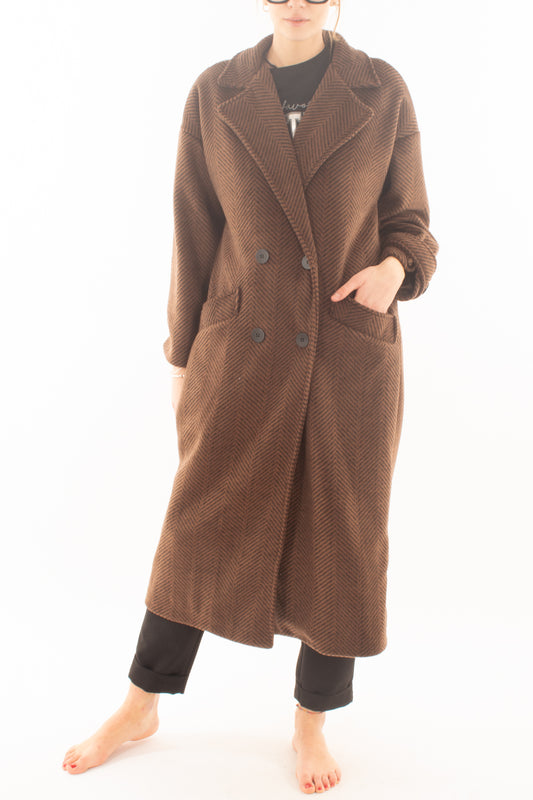 Cappotto spigato lungo doppiopetto Miamata _marrone