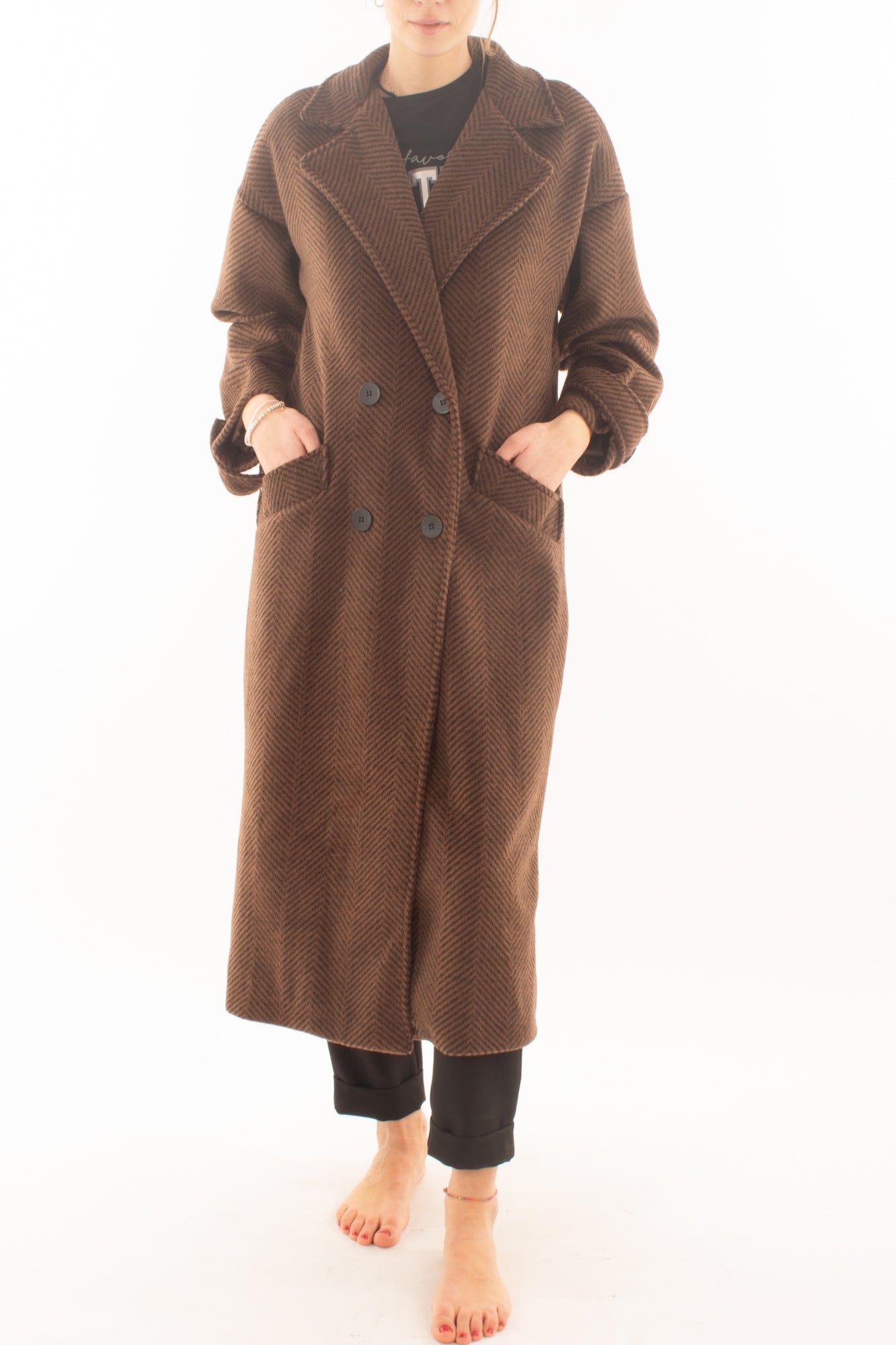 Cappotto spigato lungo doppiopetto Miamata _marrone