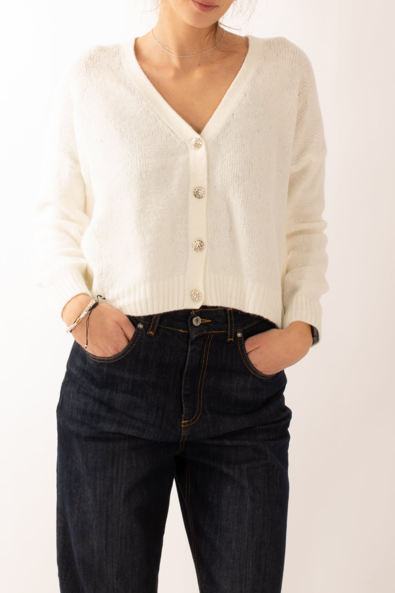 Cardigan con bottoni gioiello Miamata - Burro