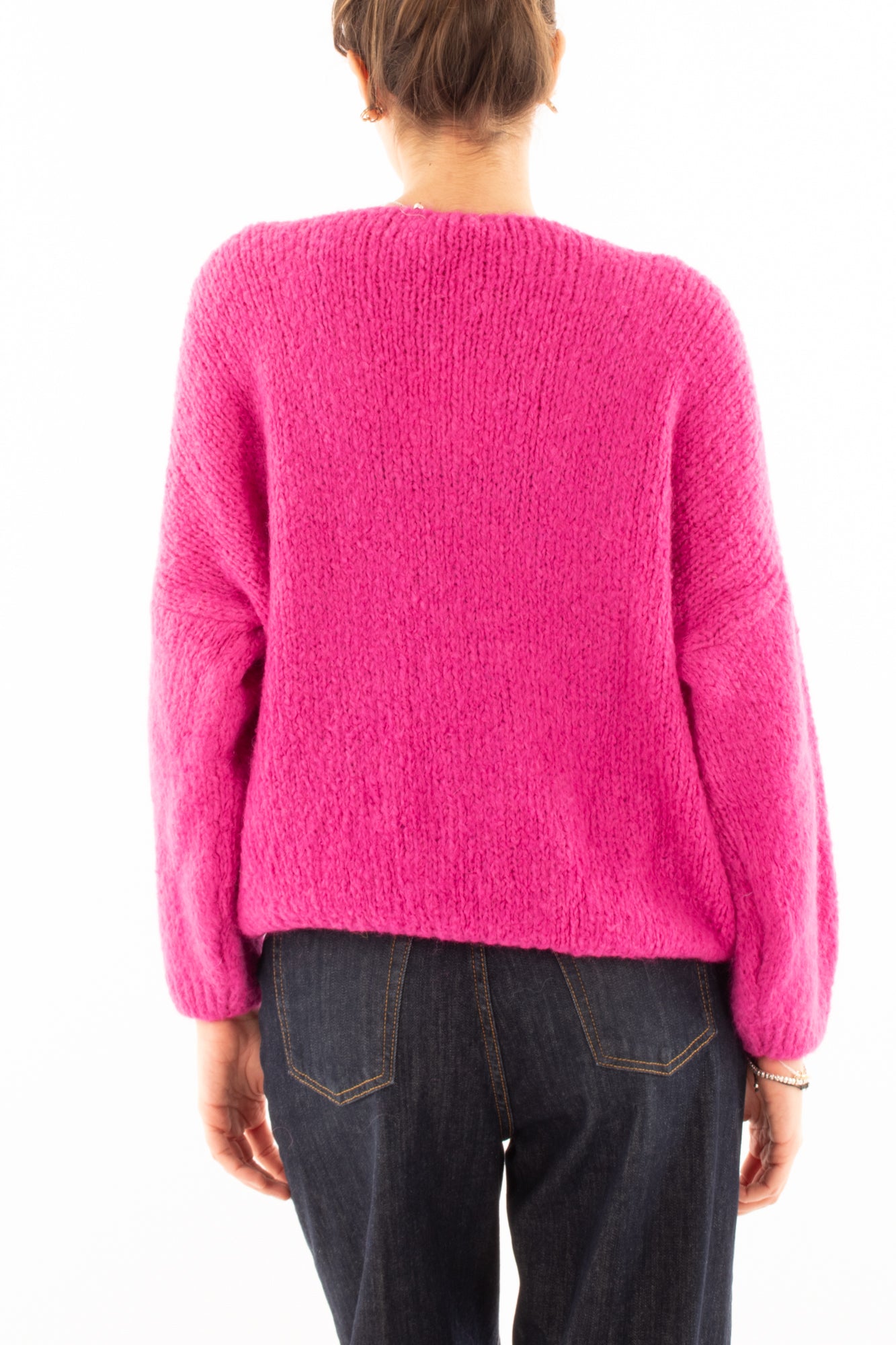 Maglione a v misto mohair Miamata - Fuxia