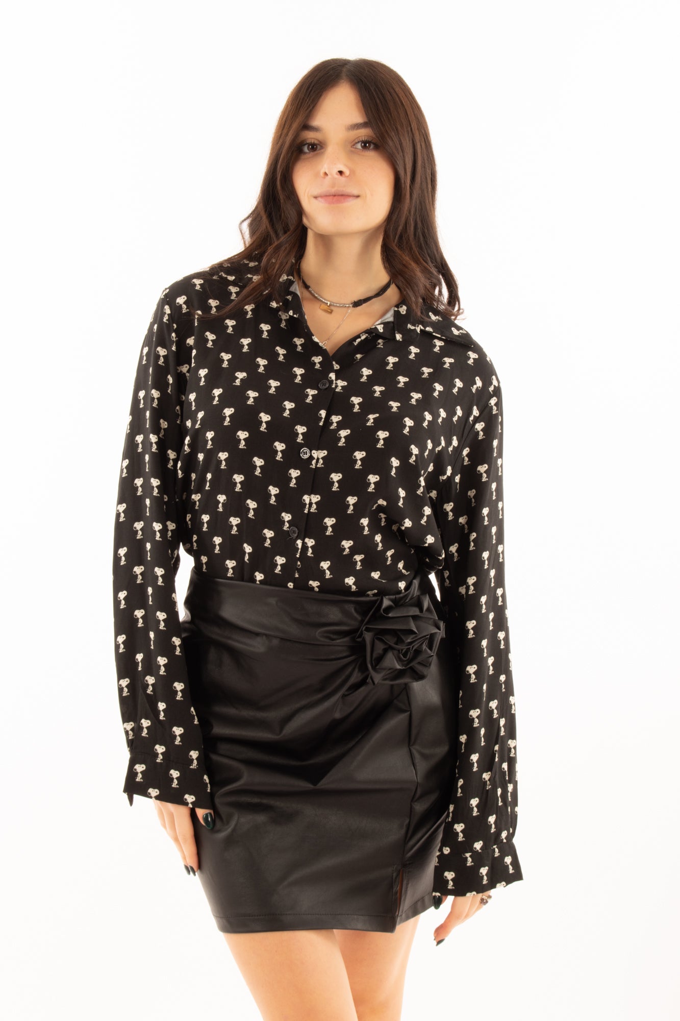 Camicia snoopy in viscosa Miamata - Nero