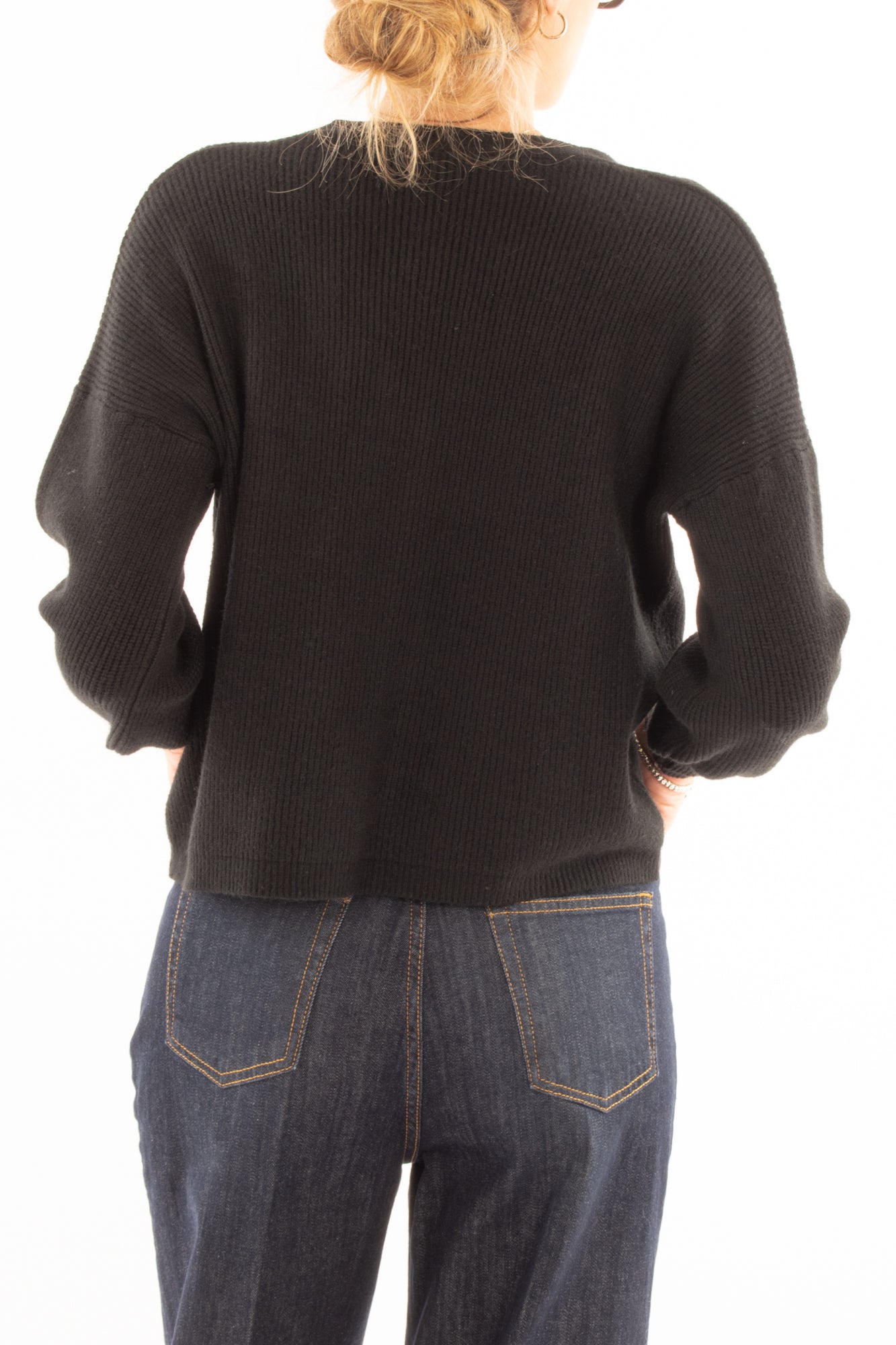 Cardigan bottone gioiello Miamata - Nero