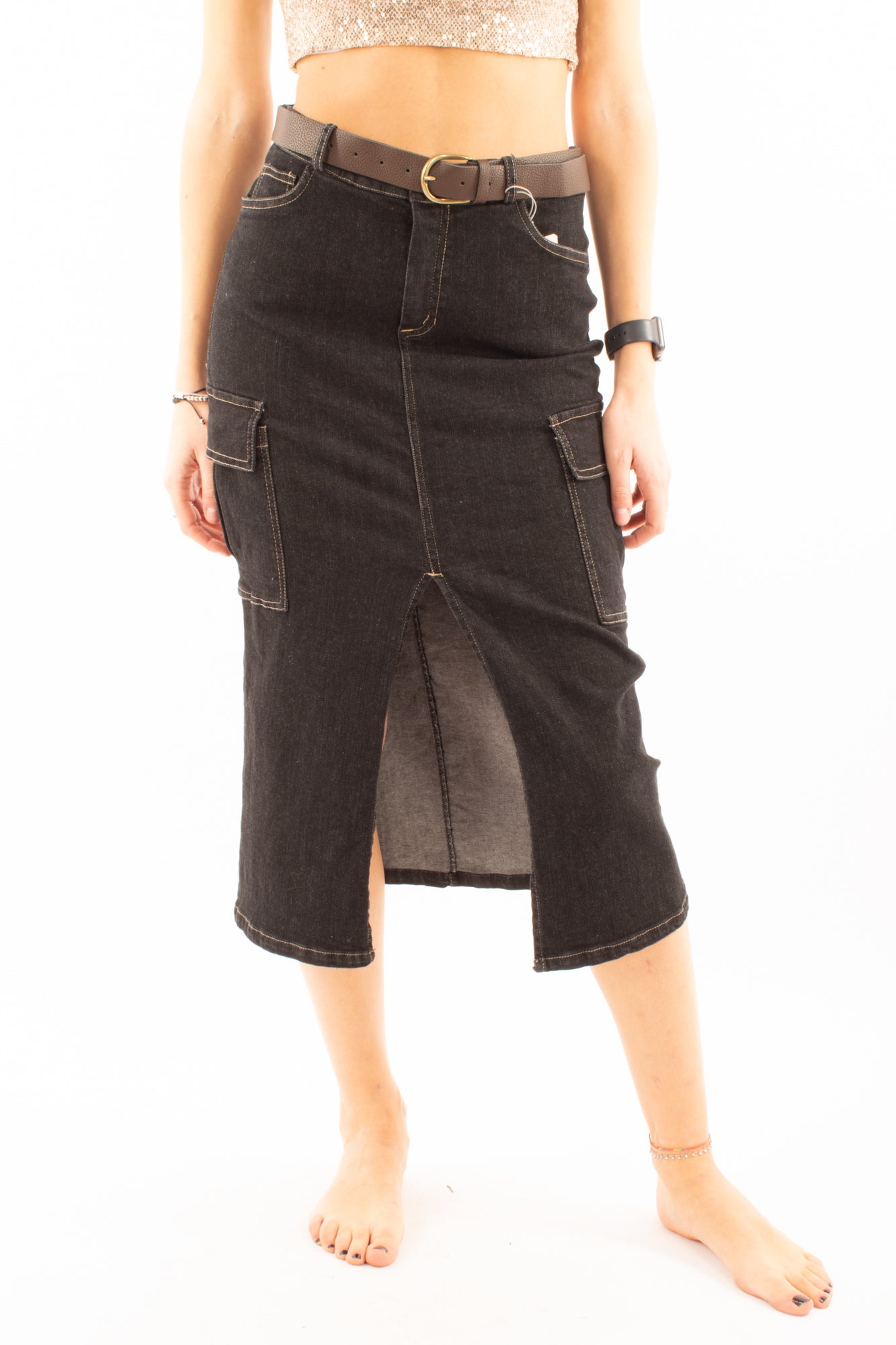 Gonna 3/4 con tasconi Motel -Nero