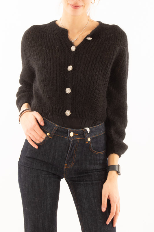 Cardigan bottoni gioiello Misto cashemere Motel - Nero