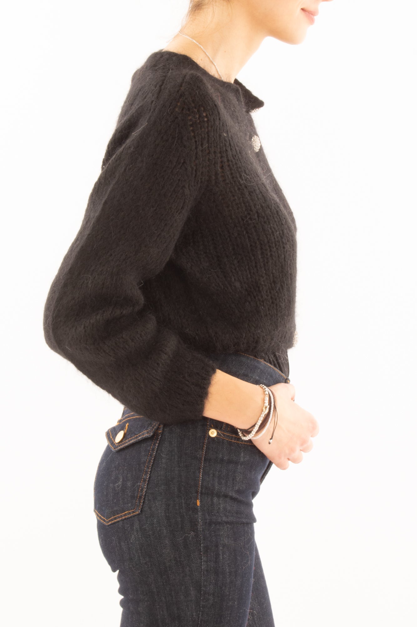 Cardigan bottoni gioiello Misto cashemere Motel - Nero