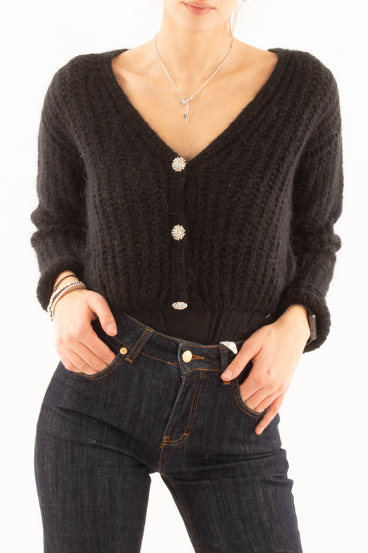Cardigan v bottoni gioiello misto mohair Motel - Nero