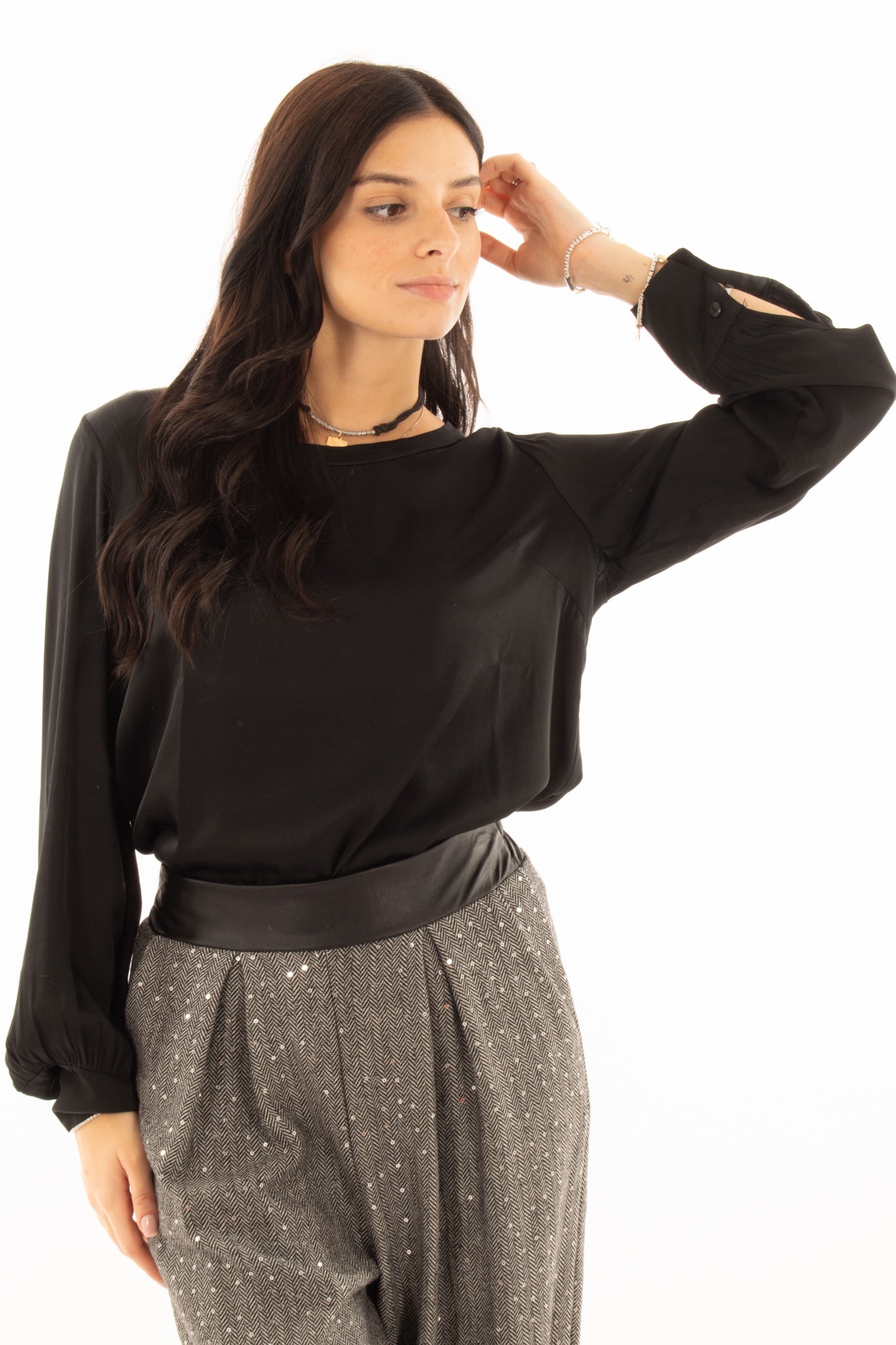 Maglia in viscosa polsino Susymix - Nero