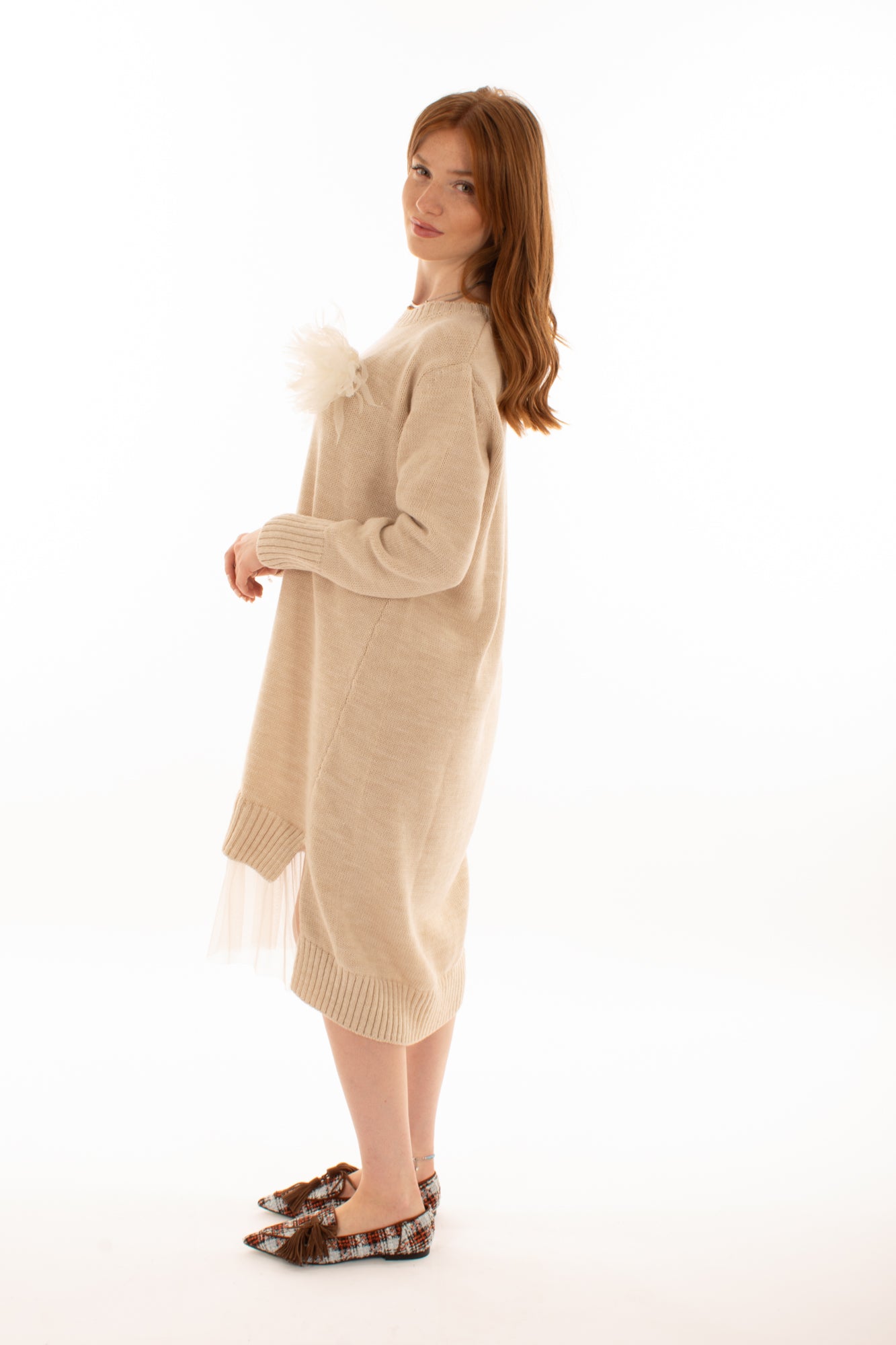 Abito di lana con tulle Susy mix - Corda