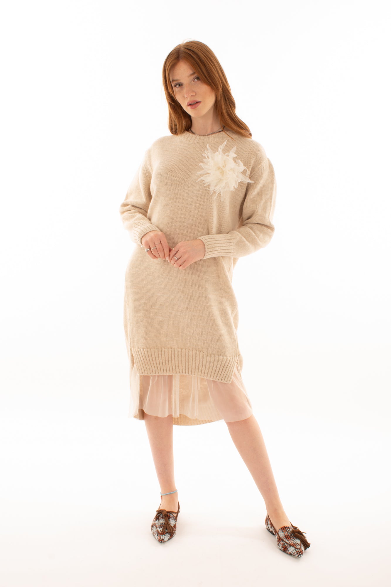 Abito di lana con tulle Susy mix - Corda