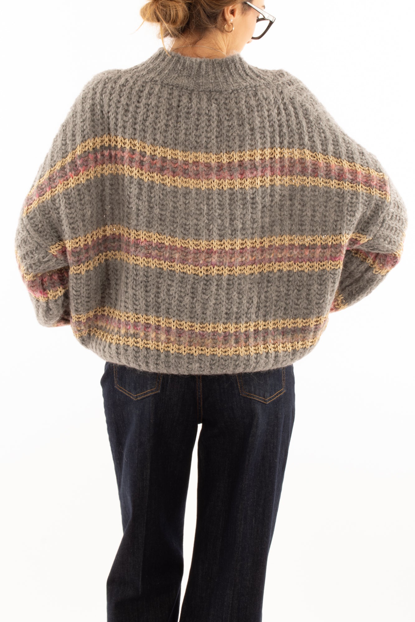 Maglione misto mohair a righe Susy mix -Beige