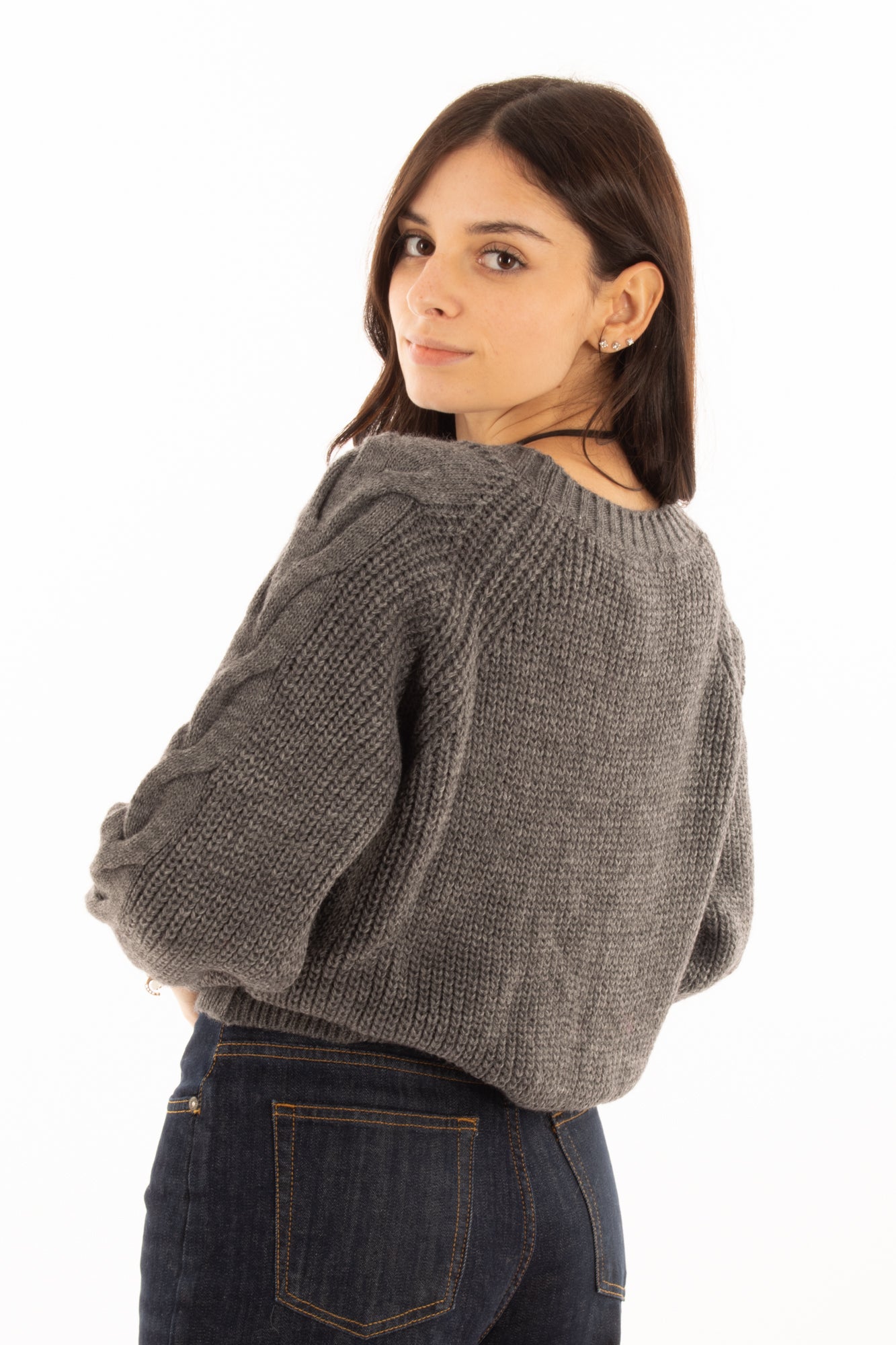 Maglione misto alpaca con treccia Susy mix - Grigio