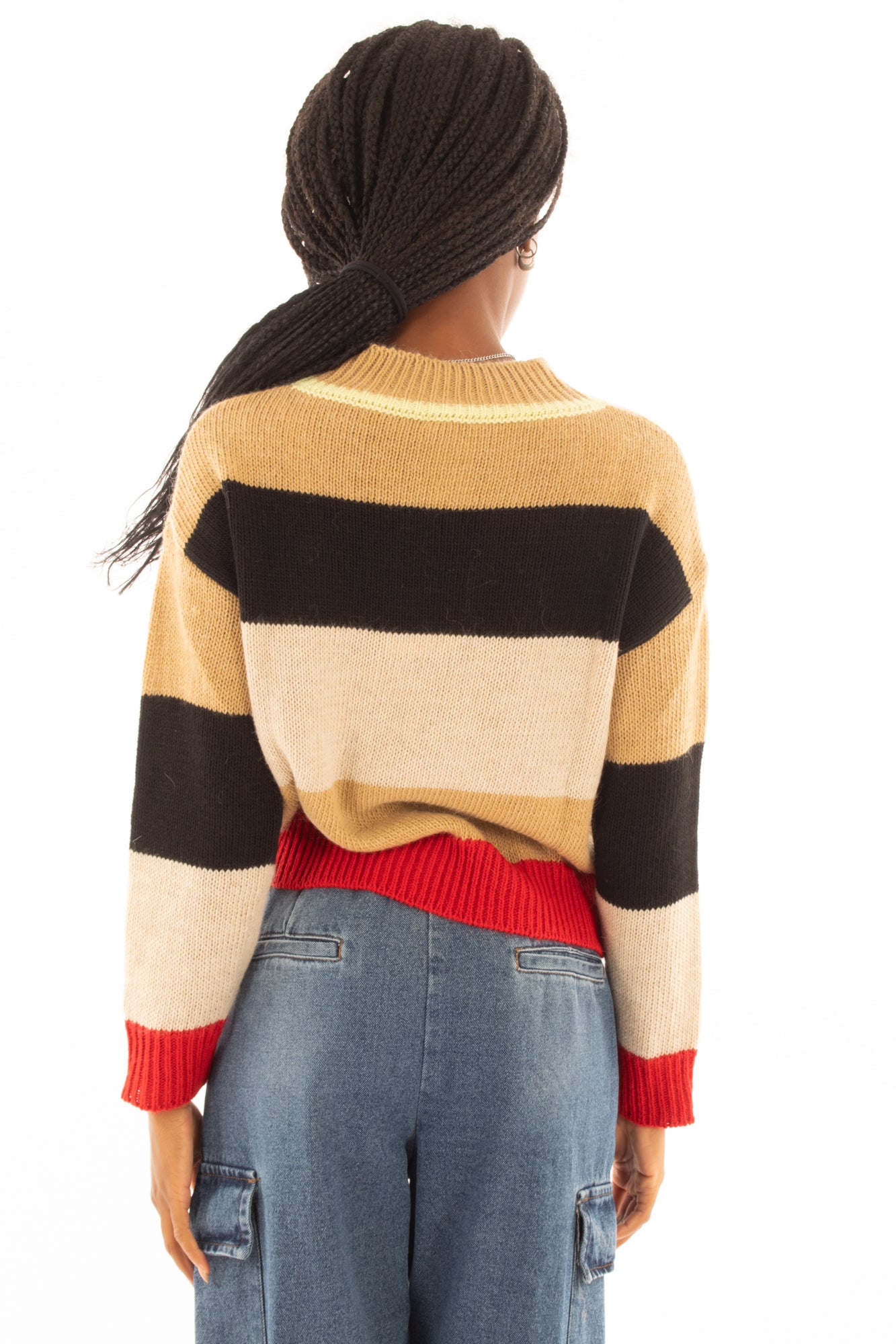 Maglione mohair corto e rigato Susy mix - Rosso