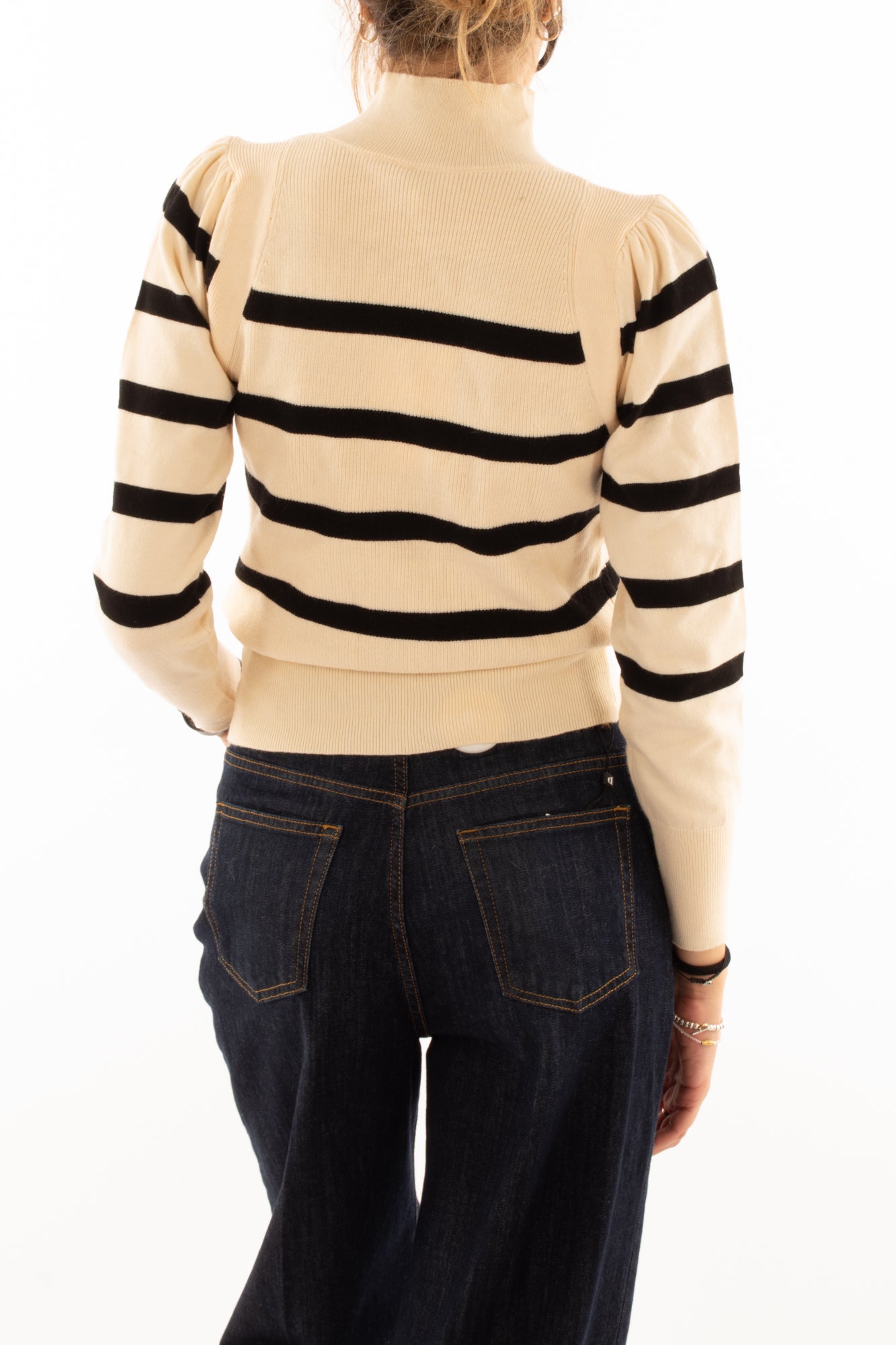 Maglione rigato con bottoni Susy mix Panna