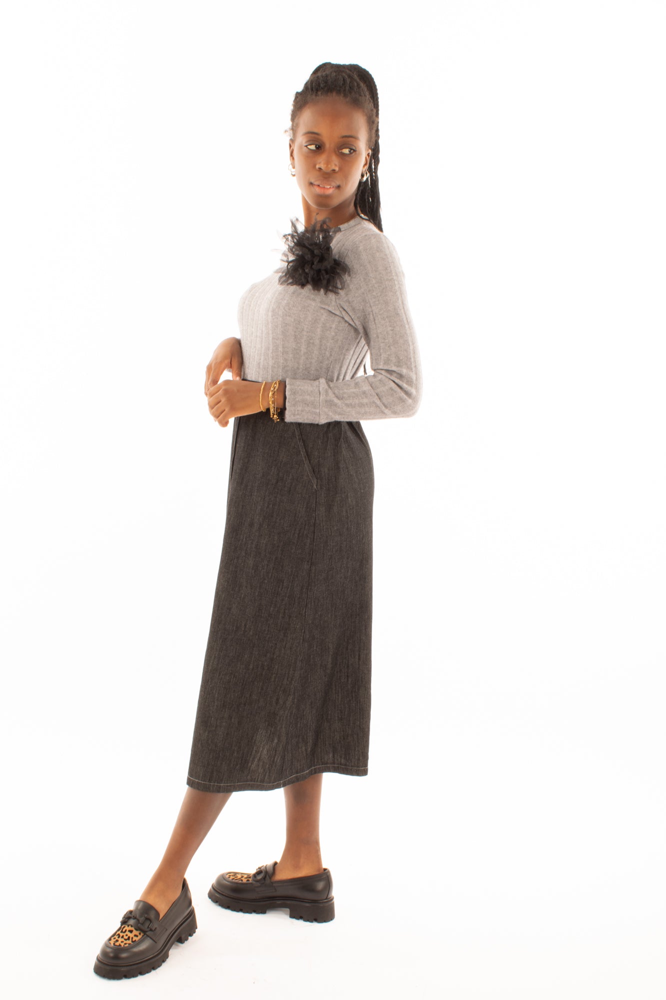 Abito di maglia e jeans Susy mix - Grigio