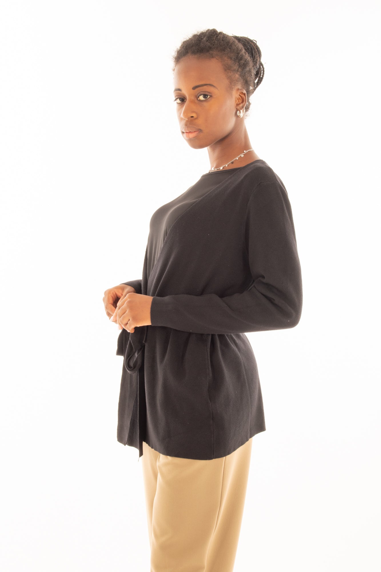 Cardigan con cinta in Viscosa Susy Mix - Nero