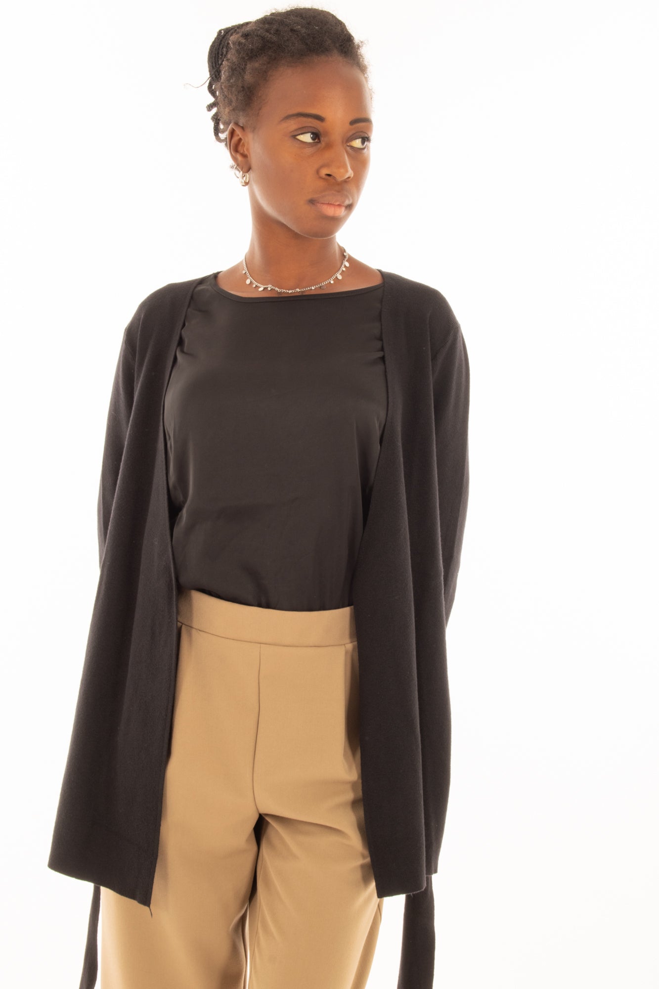 Cardigan con cinta in Viscosa Susy Mix - Nero