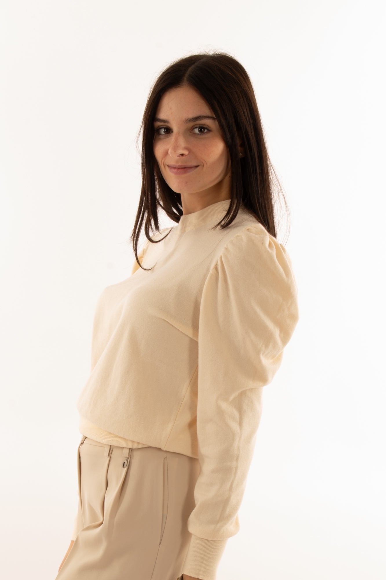 Maglia con manica a sbuffo Susy mix - Panna