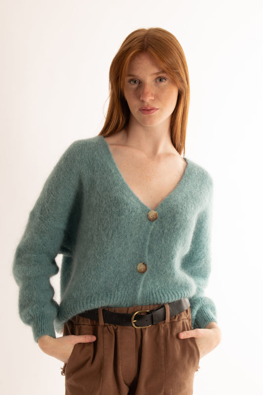 Cardigan mohair Susy mix elite - Verde acqua