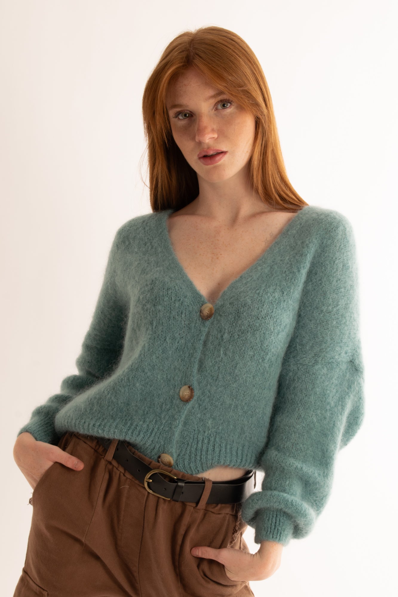 Cardigan mohair Susy mix elite - Verde acqua