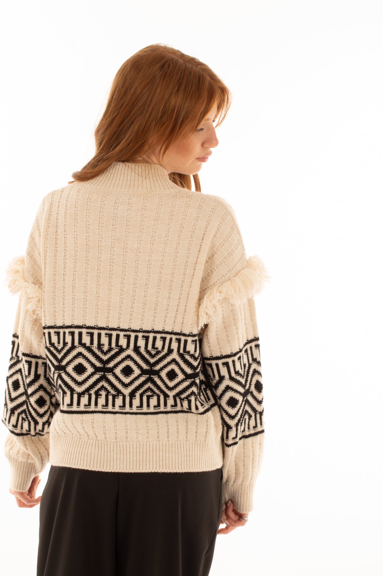 Maglione con frange e ricamo Elitè by Susy mix - Panna