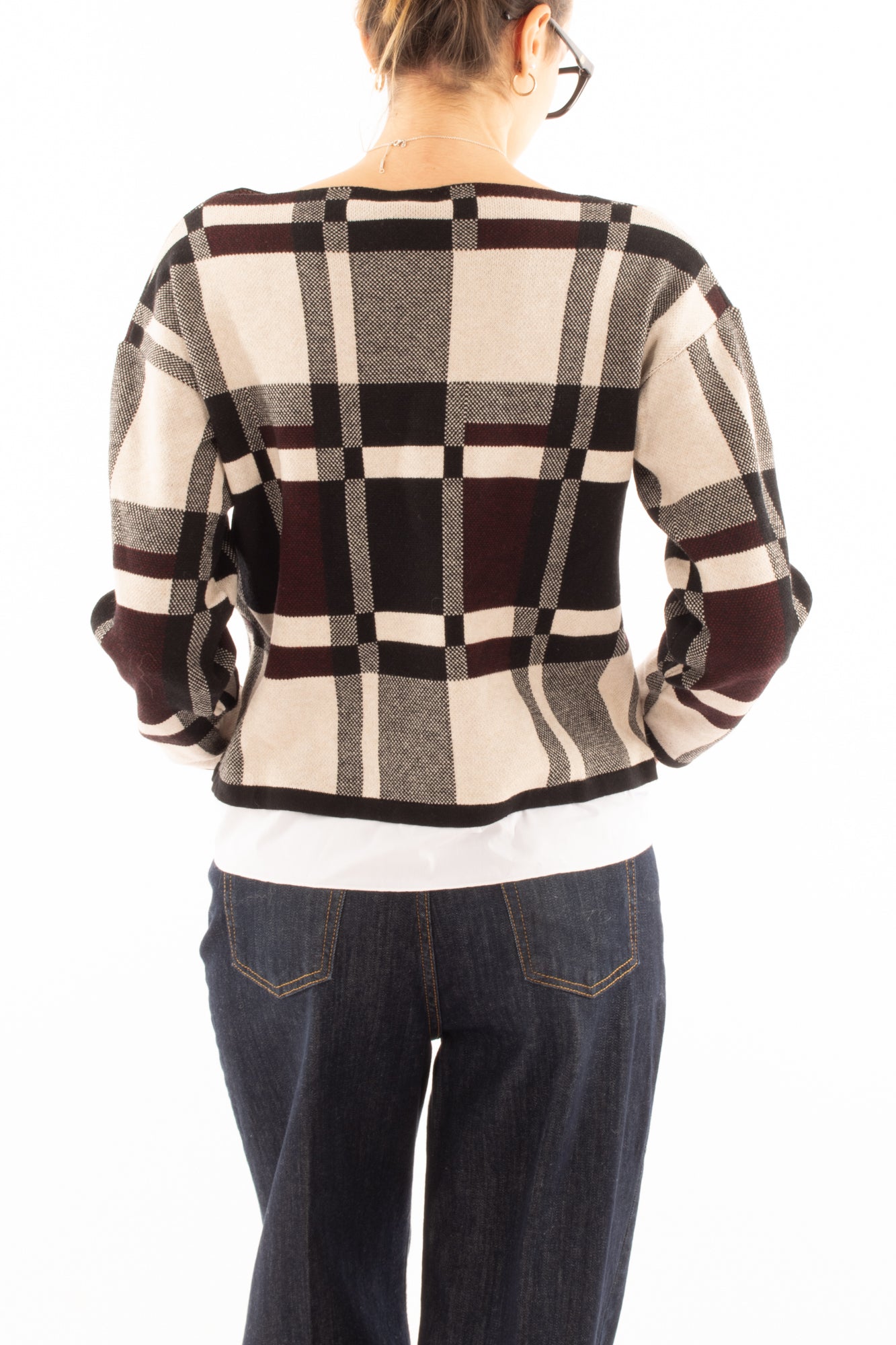 Maglione a quadri con camicia Susy mix - Nero