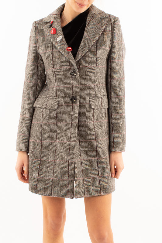 Cappotto a quadri con spille Susy mix - Panna