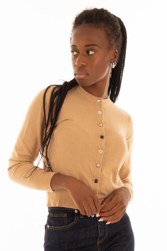 Cardigan girocollo bottoni diversi Susy mix - Mandorla