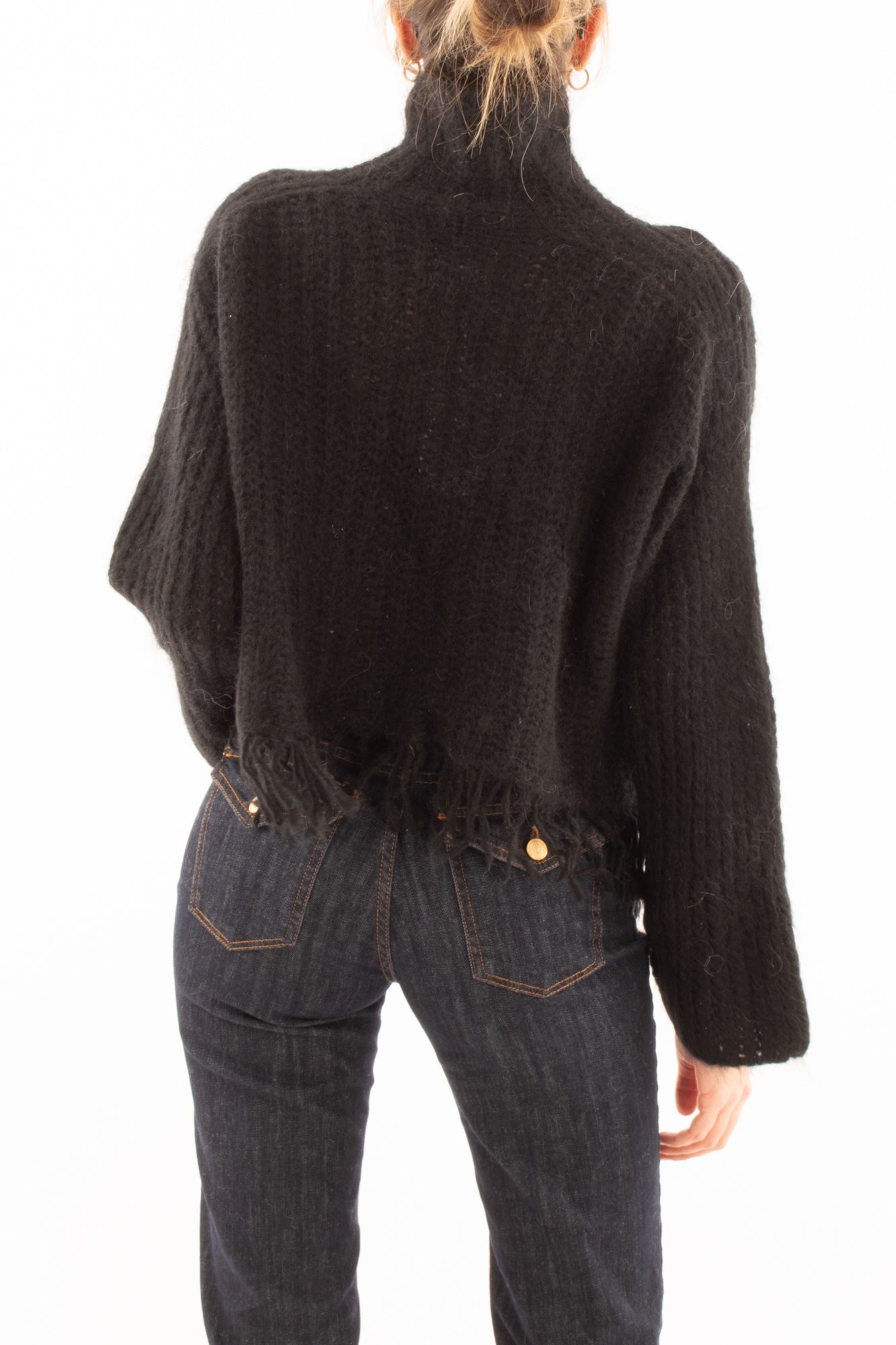 Maglione con frange misto mohair SuSy mix - Nero