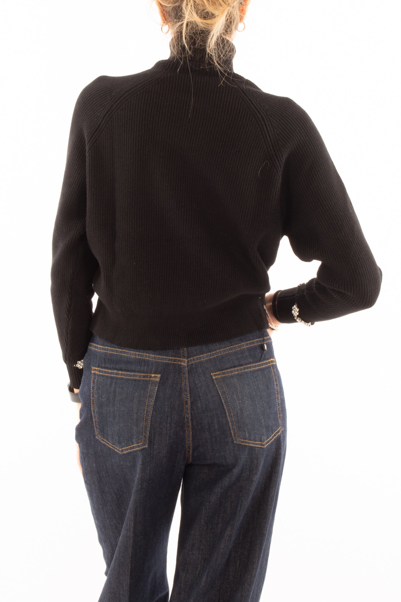 Maglia dolcevita con pietre Susy mix - Nero