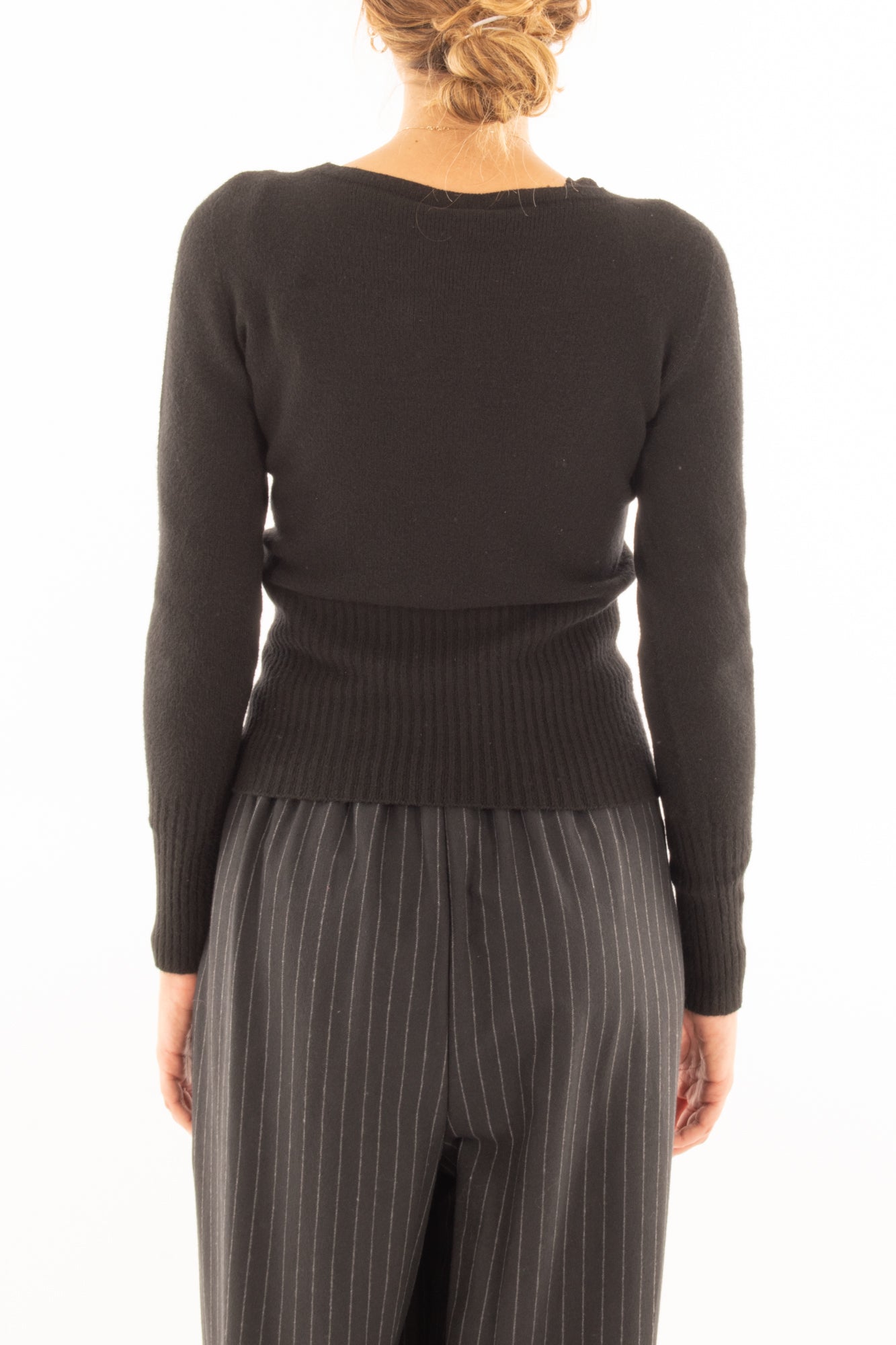 Maglione con fascia a coste Susy mix - Nero