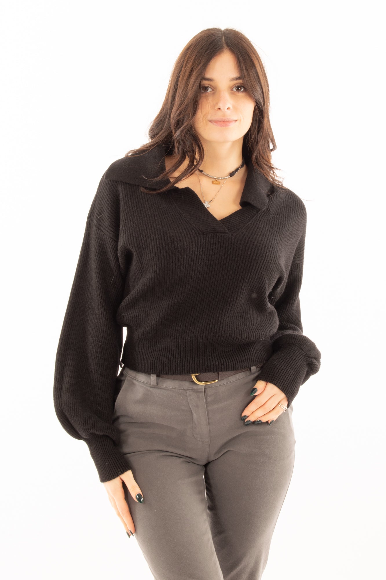 Maglione a v Susy mix - Nero