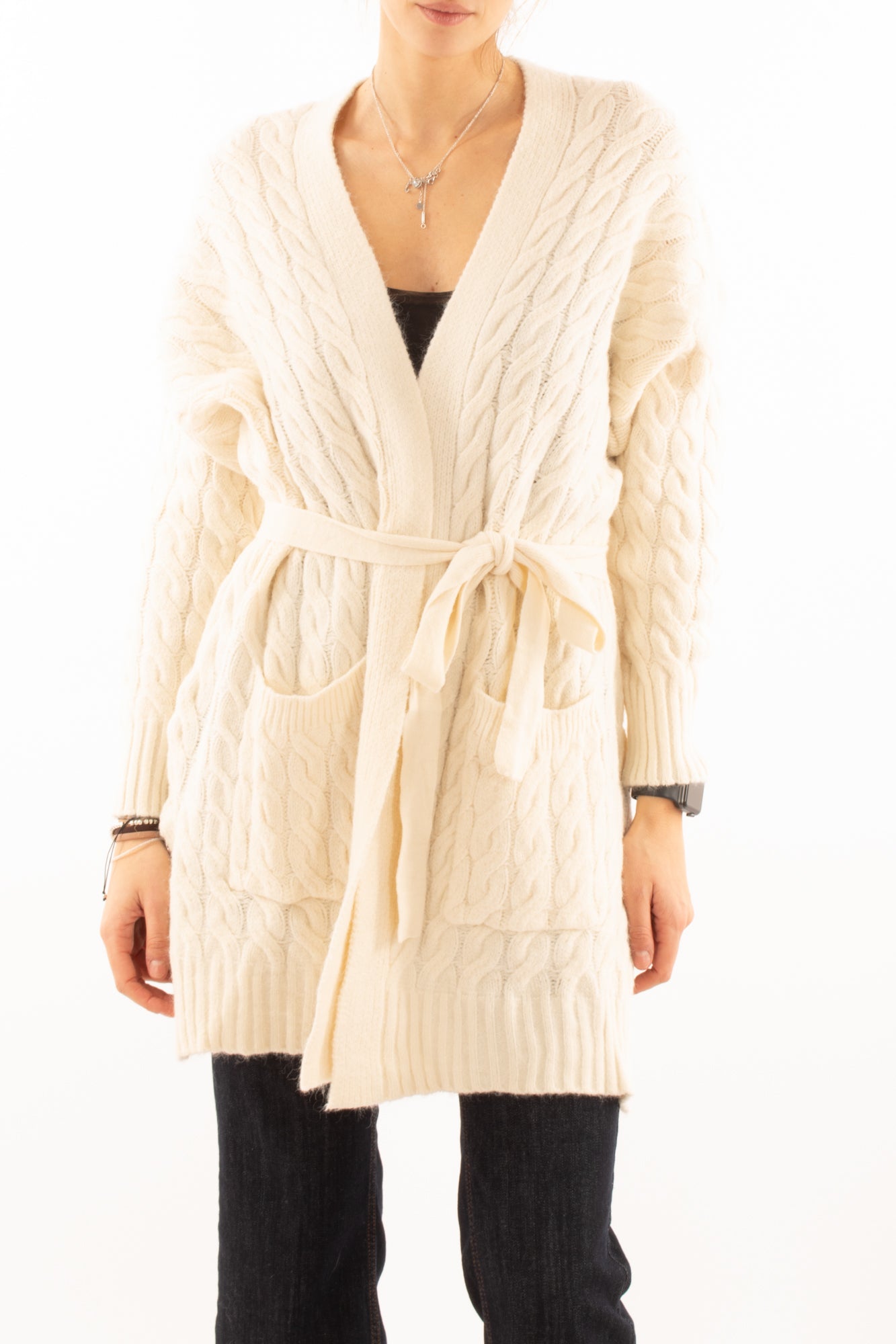 Cardigan aperto con trecce Susy mix - Crema