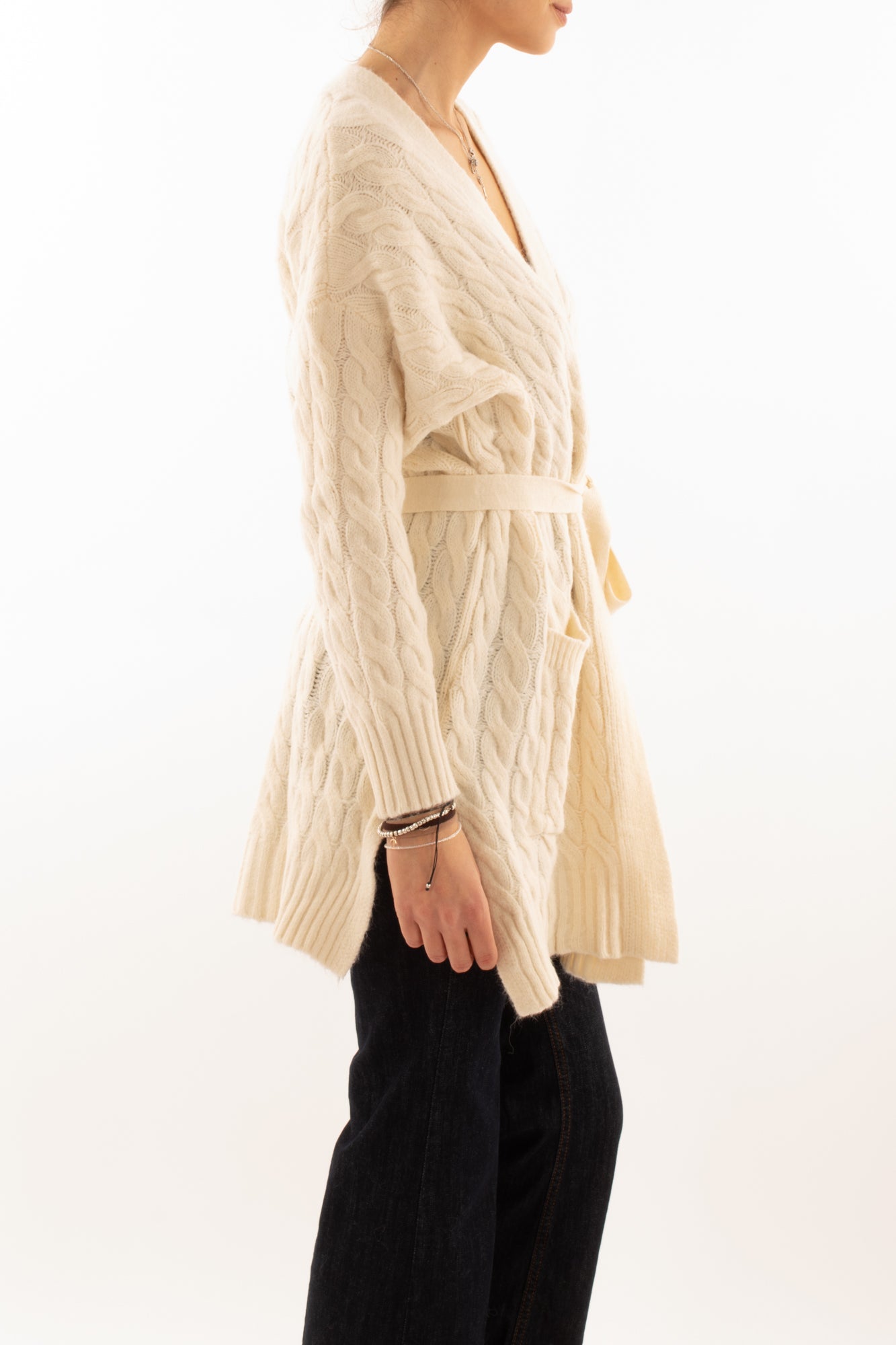 Cardigan aperto con trecce Susy mix - Crema