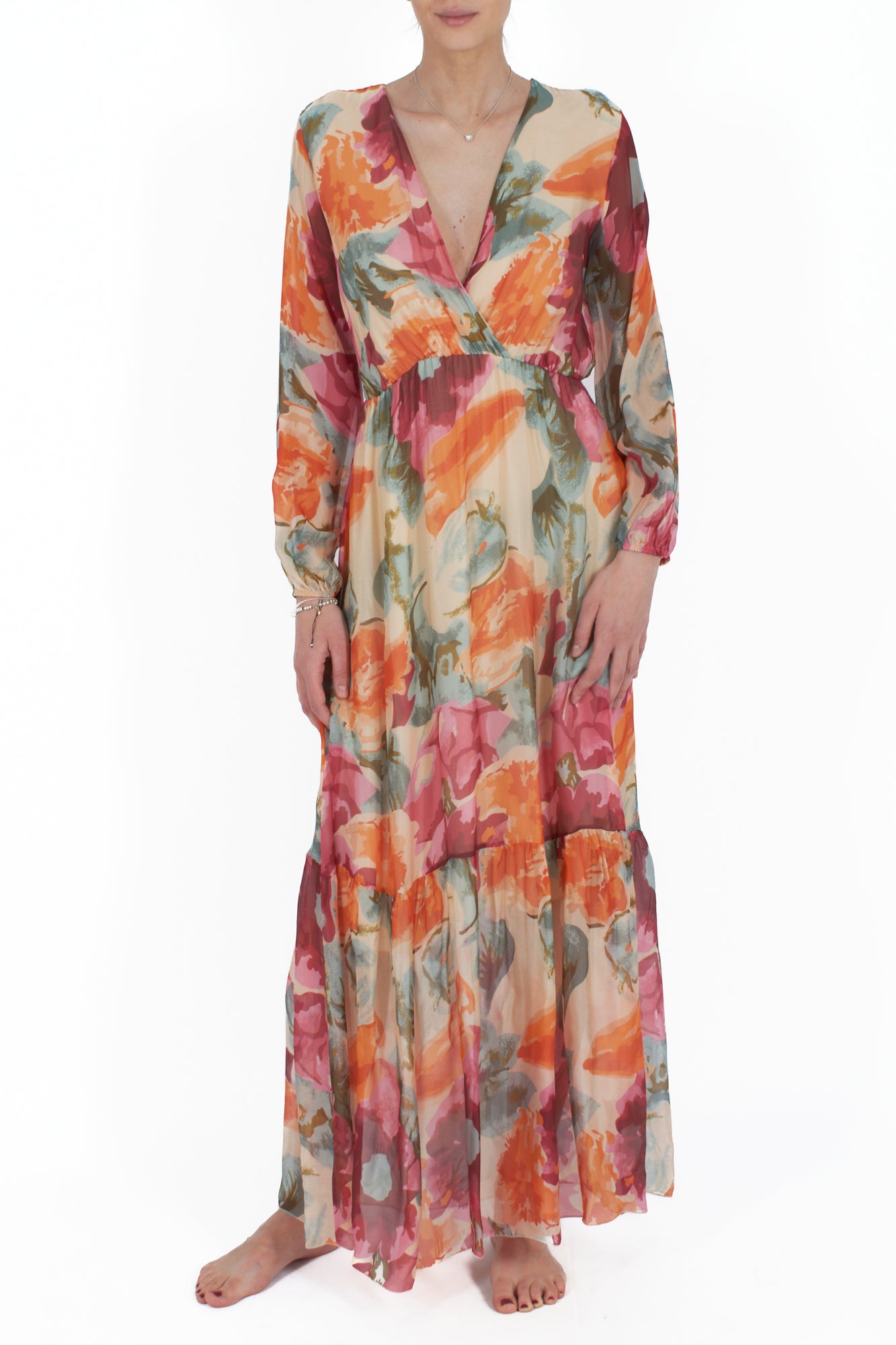 Abito fantasia misto seta da Donna Dixie - Arancio