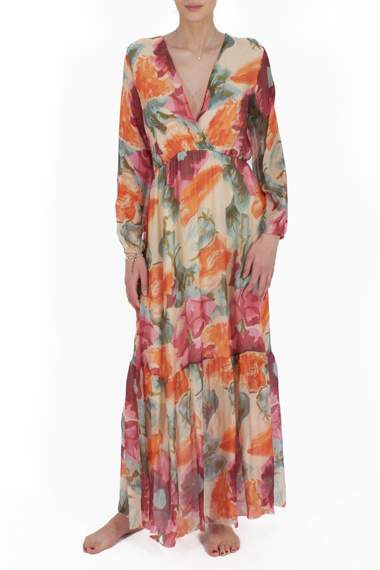 Abito fantasia misto seta da Donna Dixie - Arancio