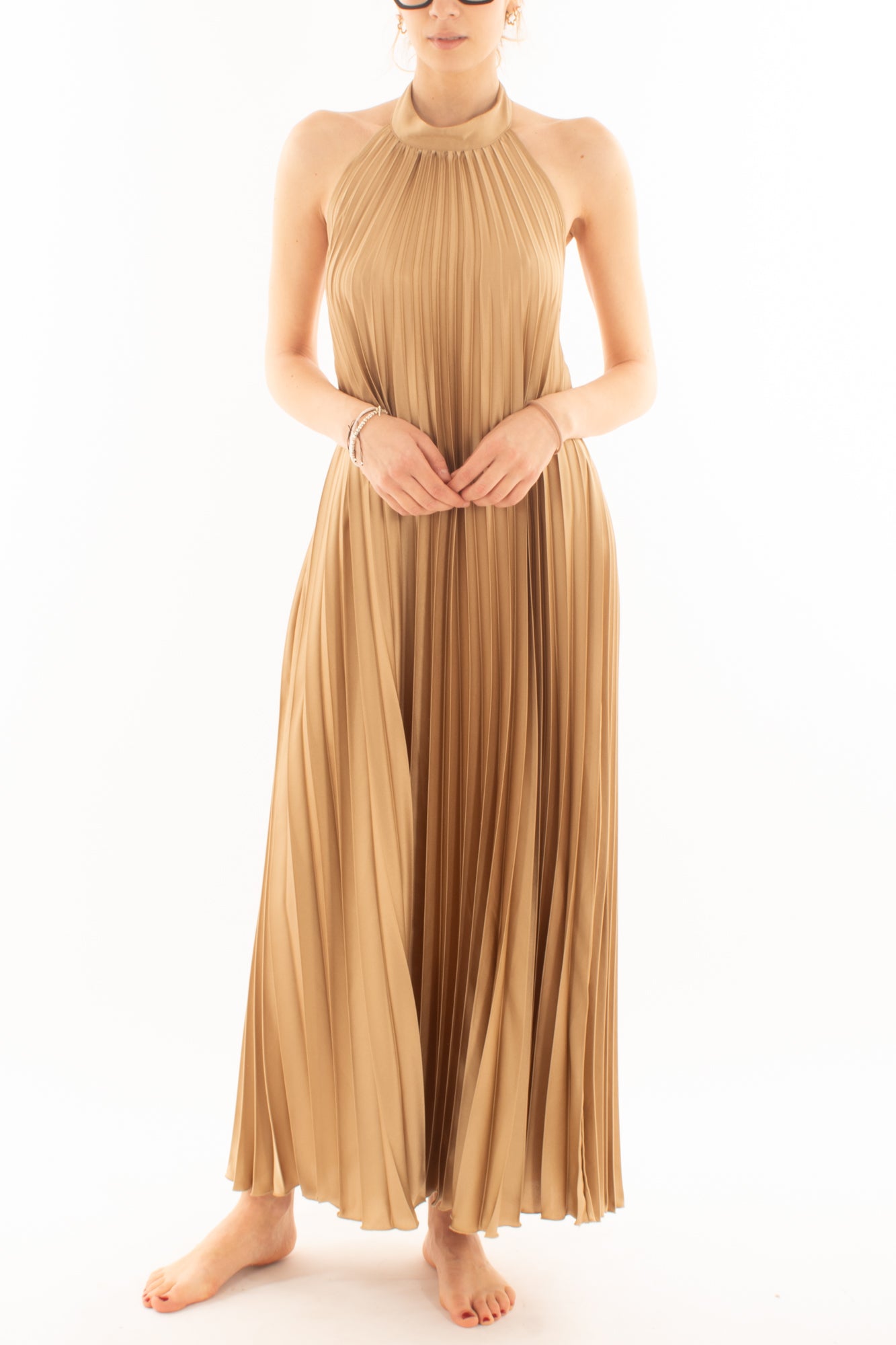 Abito lungo plisse da Donna Dixie - Camel