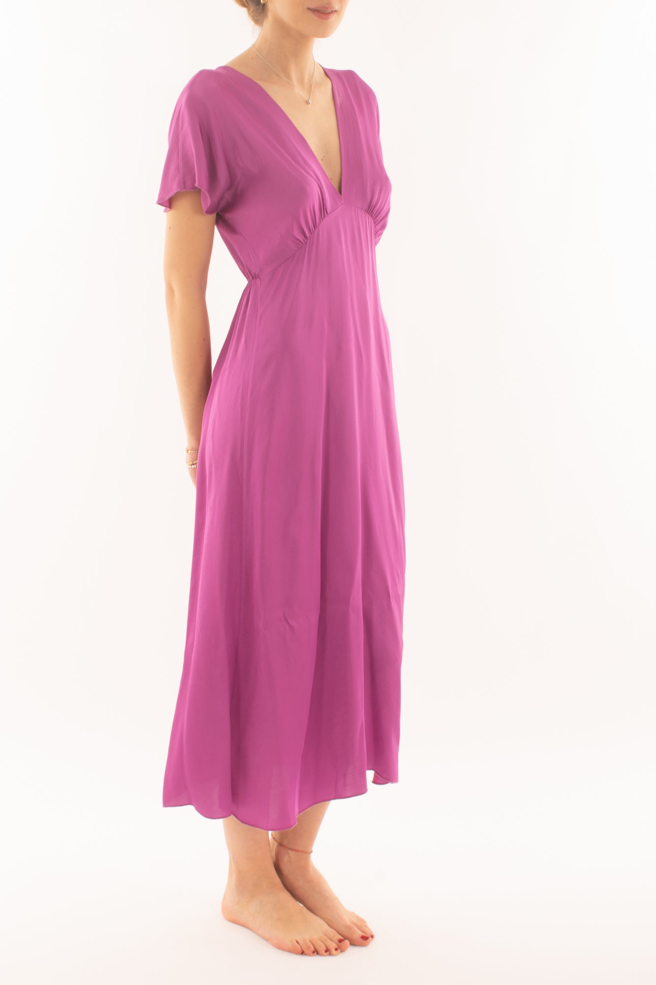 Abito a v lungo in viscosa da Donna Dixie - Orchidea