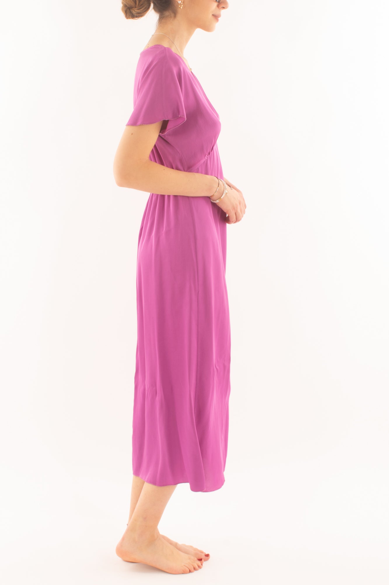 Abito a v lungo in viscosa da Donna Dixie - Orchidea