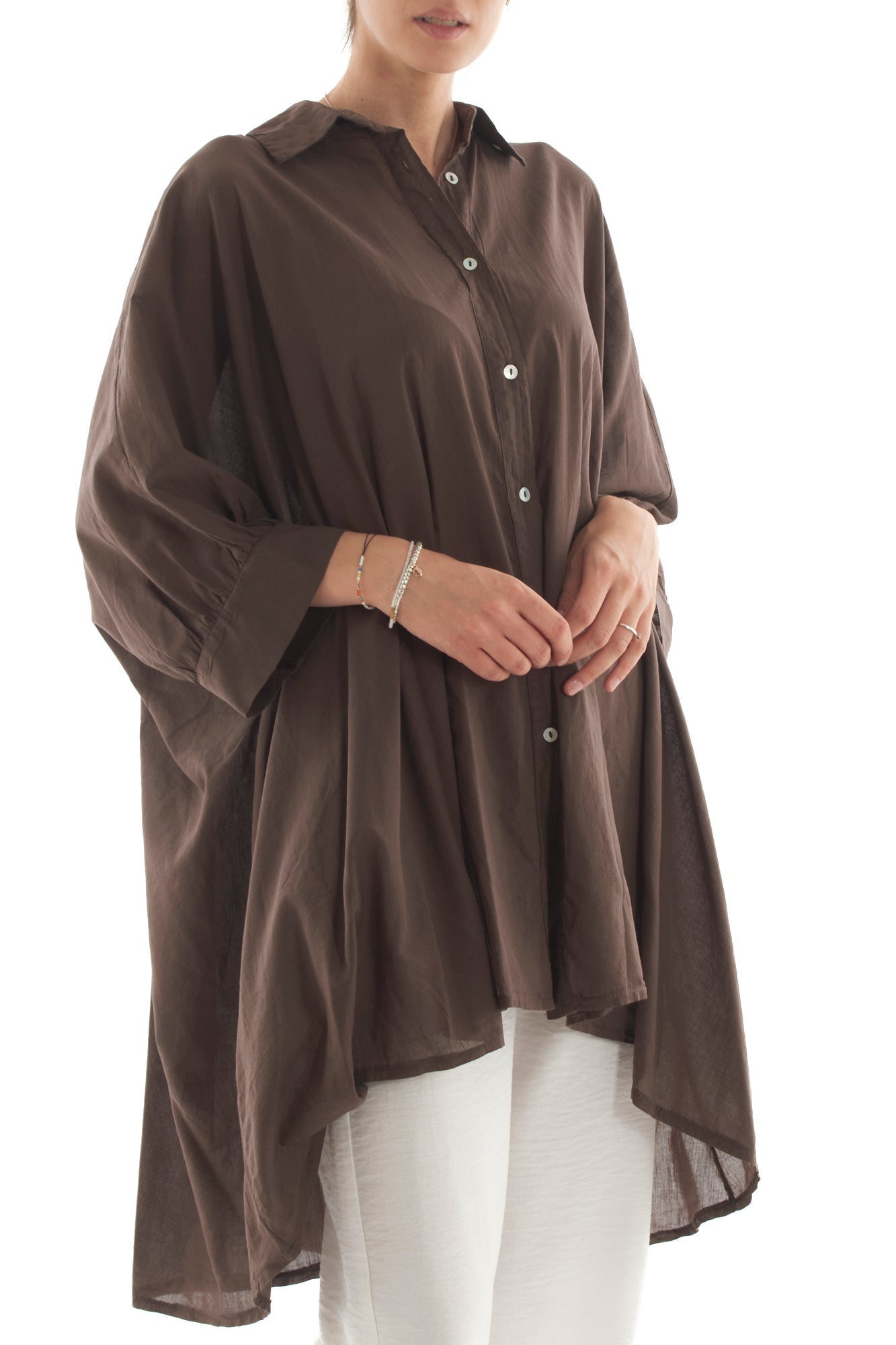 Camicia lunga in mussola di cotone da Donna Dixie - Cacao