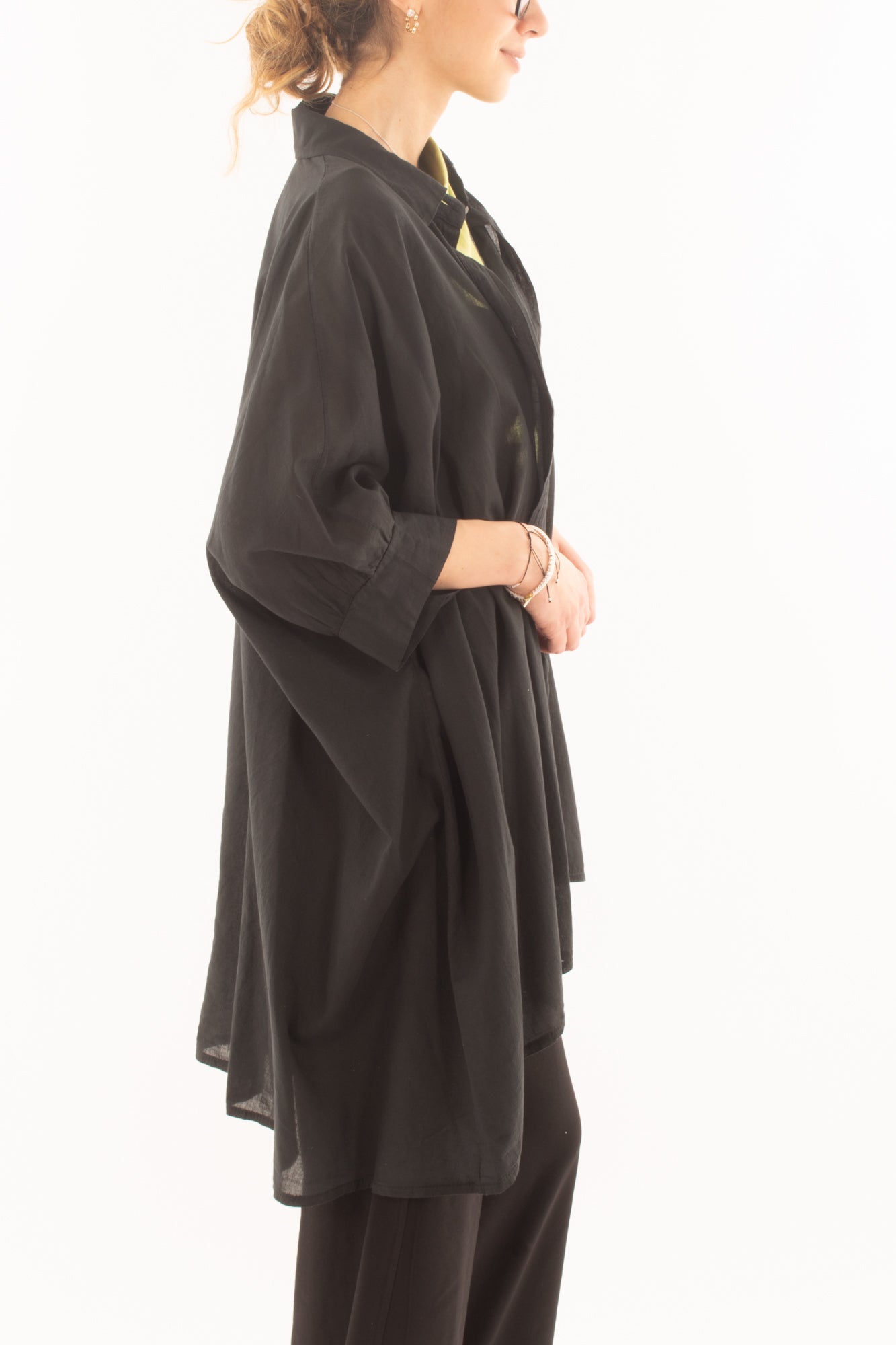 Camicia lunga in mussola di cotone da Donna Dixie - Nero