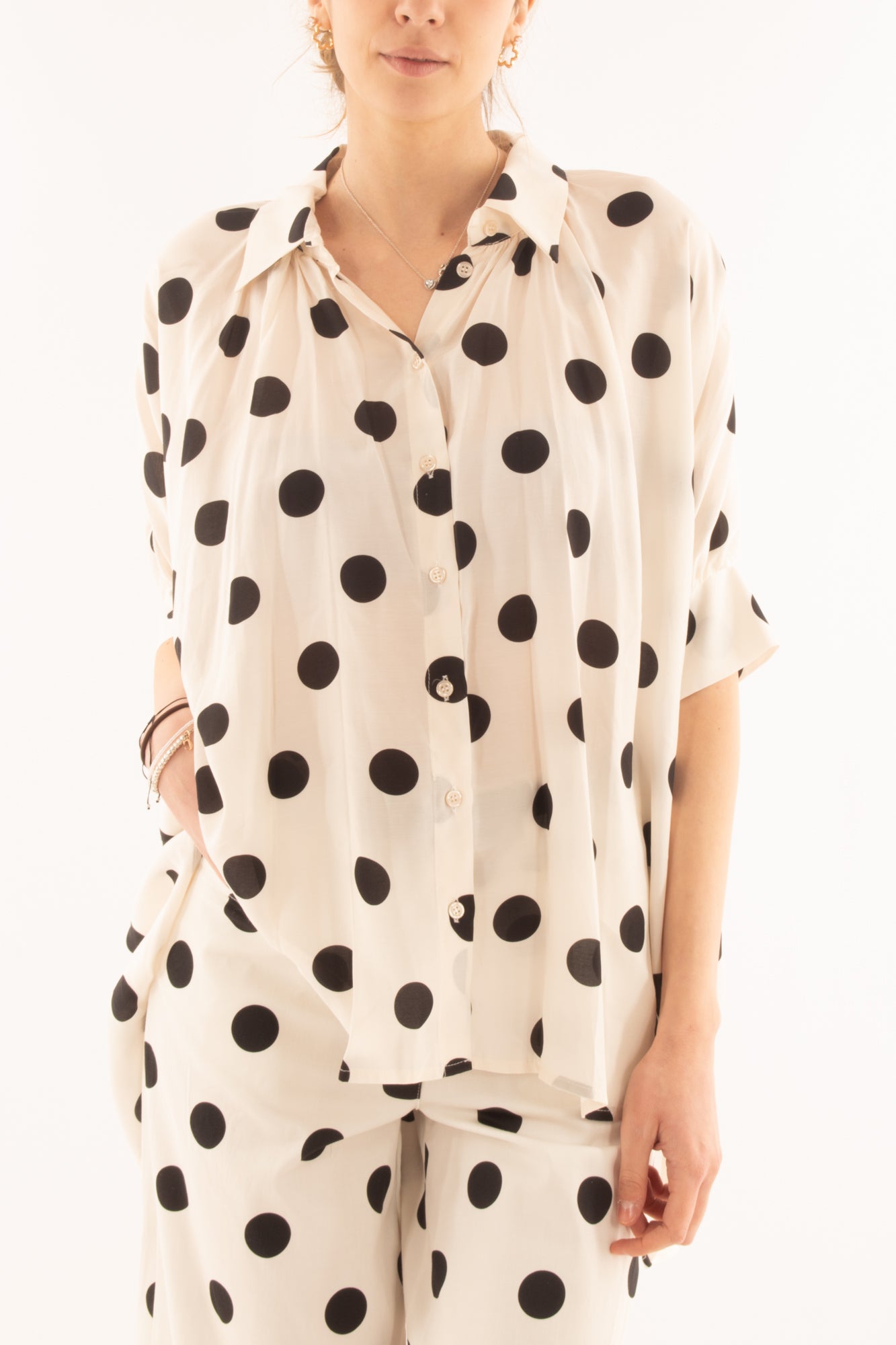 Camicia a pois da Donna Dixie - Latte